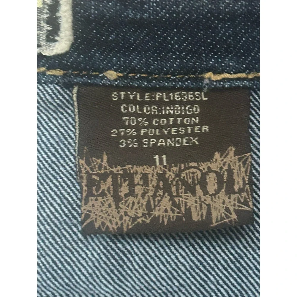 VTG 2000s Ethanol Dark Wash Denim Jeans Embroidered Back Pockets SZ 11 Y2K